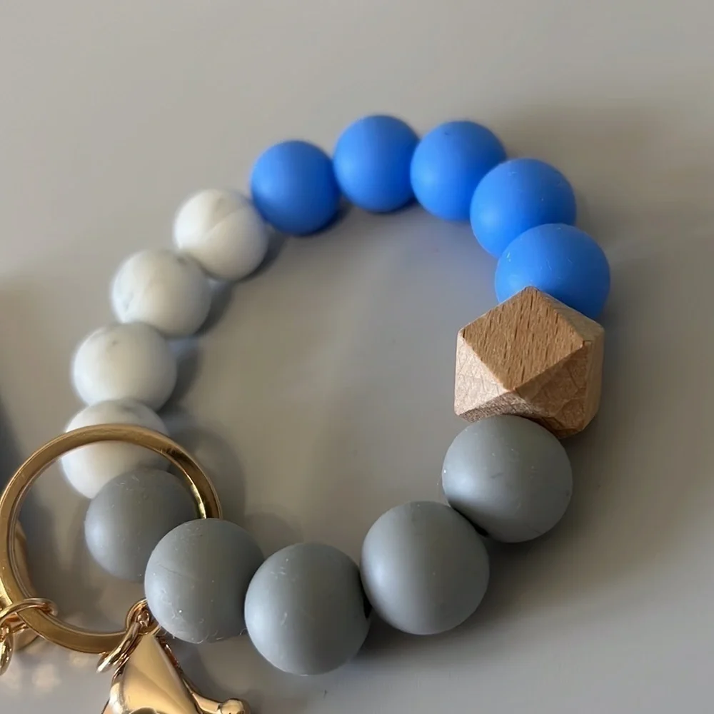 Stretch Silicone Bead Key Chain Wristlet in Royal Blue